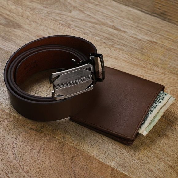 Tan 100% Genuine Leather Belt (46"x1.25") and RFID Protected Wallet (4.5"x3.75") - Picture 2 of 7